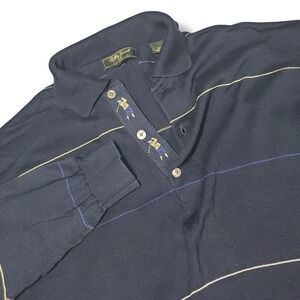Bobby Jones Collection Polo Golf Sweater Men M Navy Blue Striped Cotton Heritage